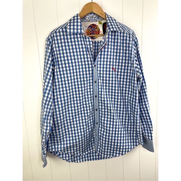 Robert Graham Blue Check Casual Flip Cuff Button Shirt Long Sleeve Size L - Picture 1 of 13